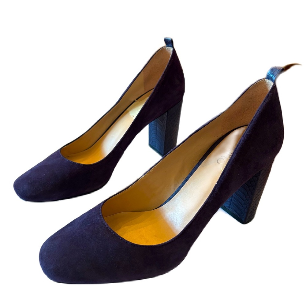 Franco Sarto Dark Purple Suede Block Heel Pumps